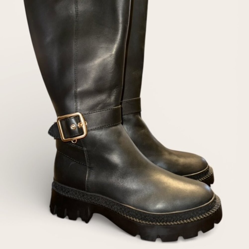 Coach James Leather Boot Black 9.5B-knee High Boots